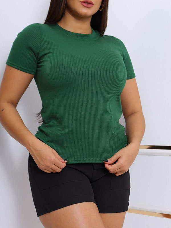 Blusa Feminina Canelada Verde Confort Fit Manga Curta