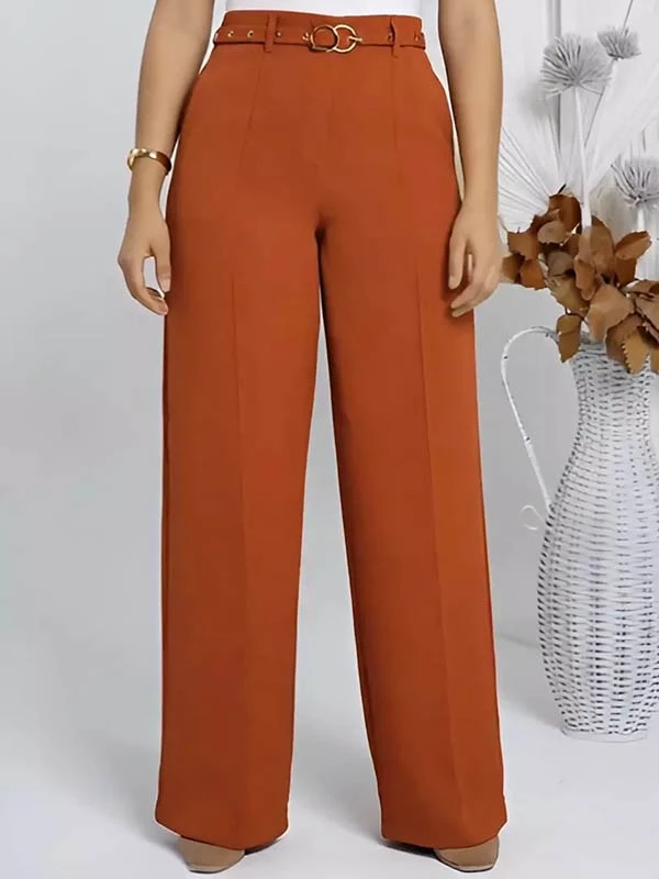Calça Pantalona Feminina Marrom com Fivela Elegante