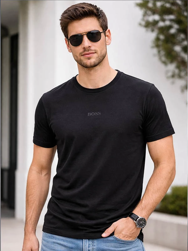 Camiseta Masculina Preta Básica Premium Gola Redonda