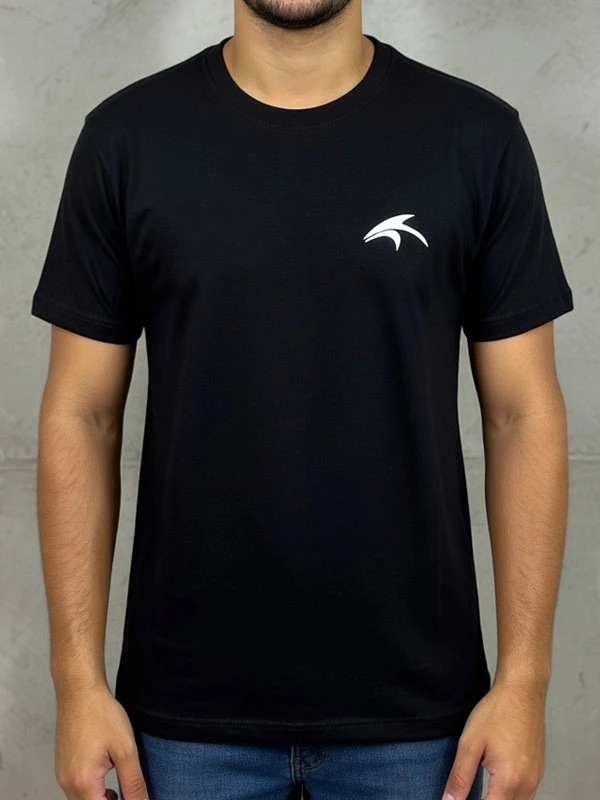 Camiseta Masculina Preta Estampa Costas Manga Curta Casual